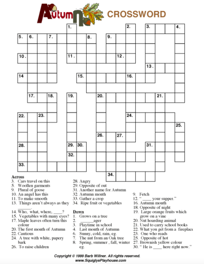 Autumn Crossword Puzzle!