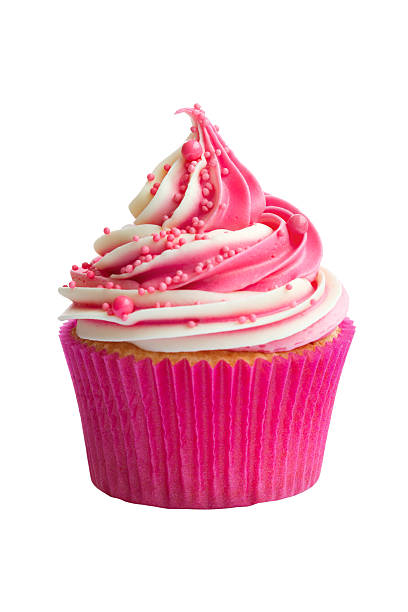 Raspberry ripple cupcake isolated against white